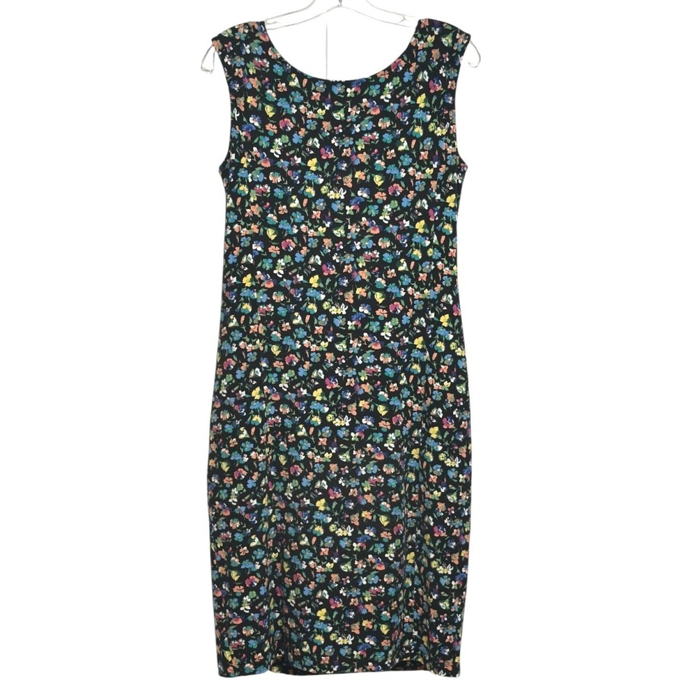 Talbots Sheath Dress Women Black Floral Ruched Sleeveless Stretch Cottagecore S